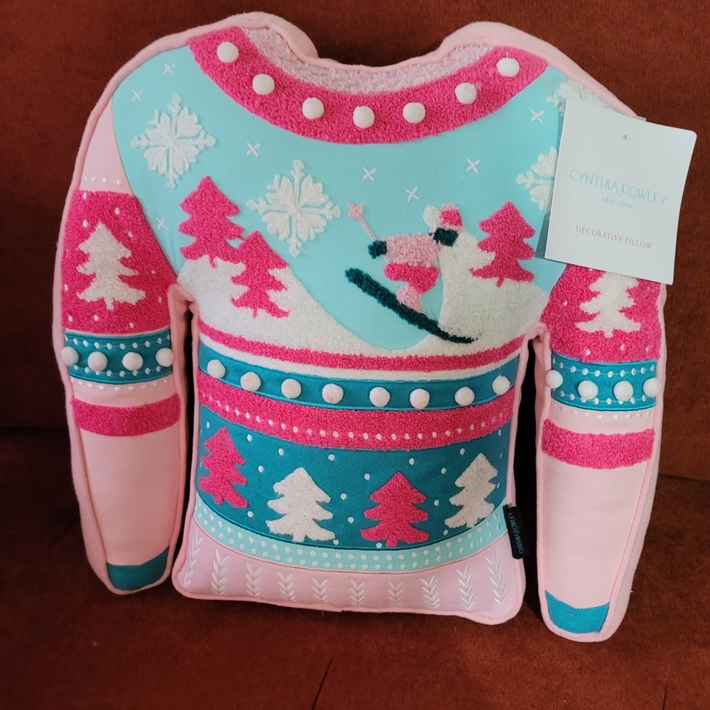 Cynthia Rowley Pink and Blue Ski Sweater Pillow